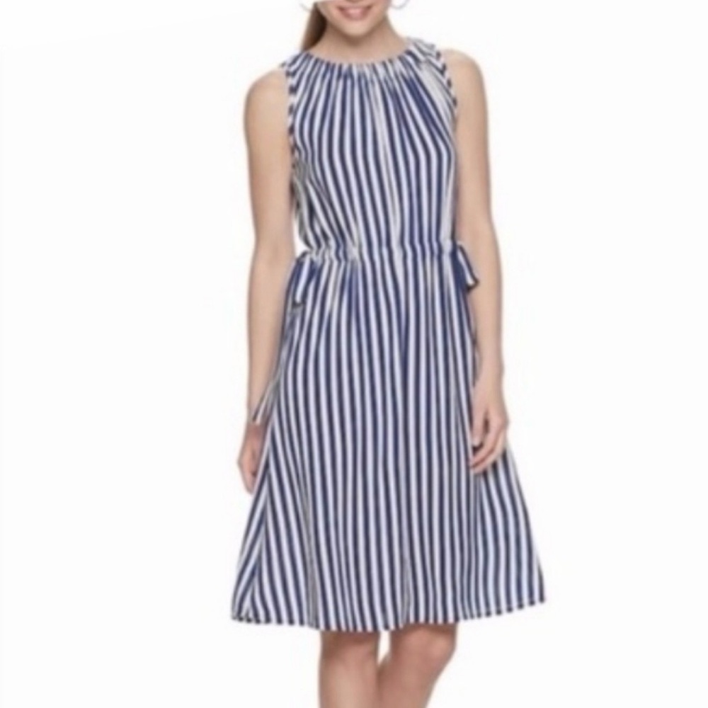 EUC Juicy Couture Jolie Stripe Cinched Halter Dress Blue and White Size Large
